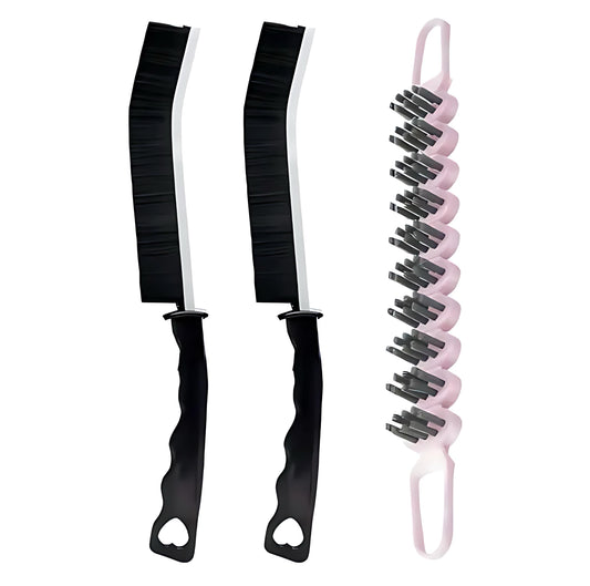 Crevice Cleaning Brush Hard Bristle Grout Brush Scrub Brush Toilet Brush Cleaning Tools Cleaning Supplies for Household Use Bathroom Kitchen 3 Pcs (Black&Pink)