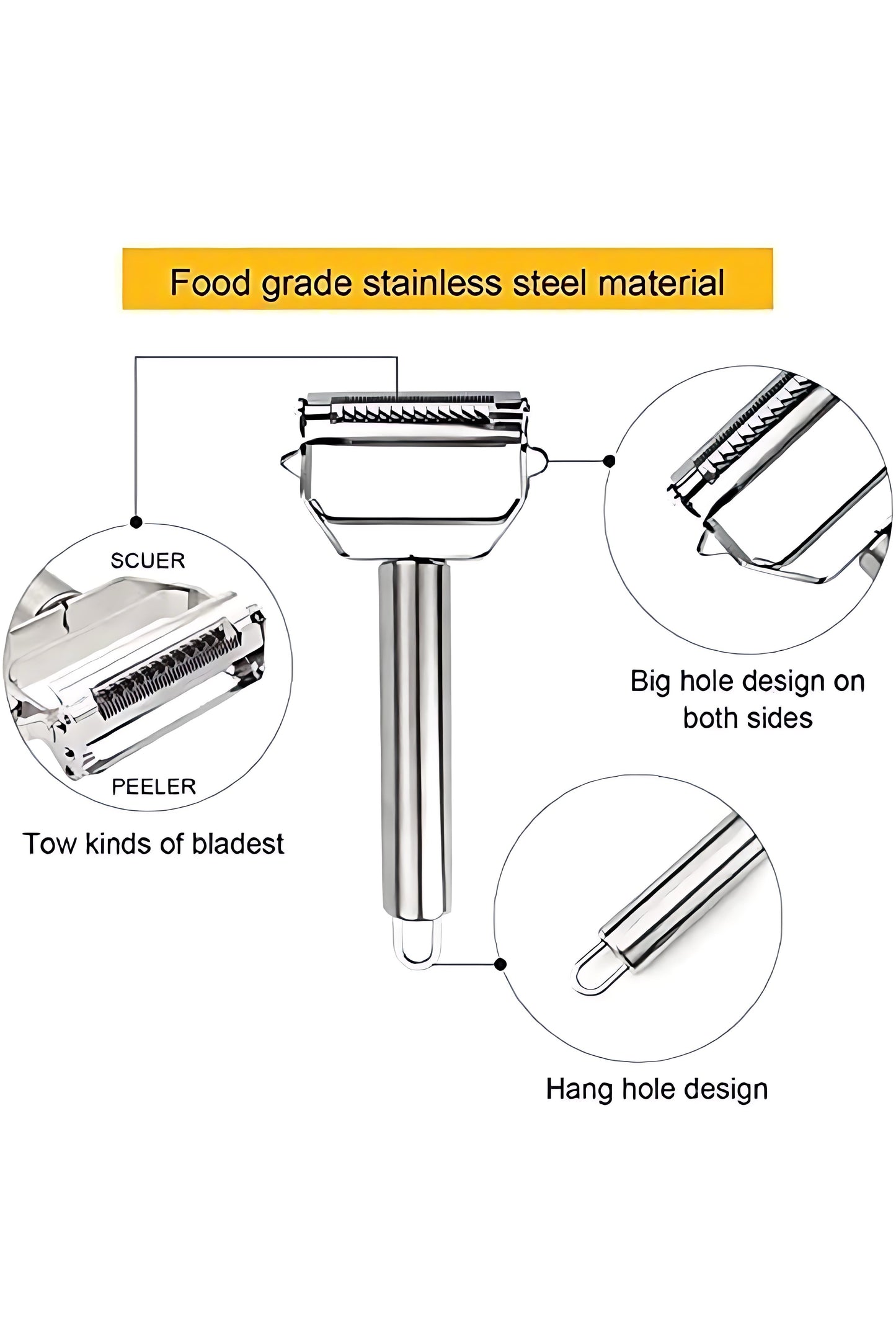 AnGeer Julienne Peeler Stainless Steel Vegetable Peeler Double-Sided Blade Vegetable Julienne Cutter and Fruit Slicer Dual Blade Multifunction Potato Peeler