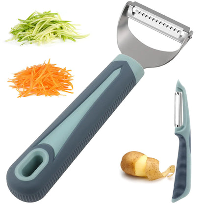 Julienne Peeler Vegetable Peeler -Y Carrot Shredder Julienne Slicer with 4.8 Long Silicone Handle -Potato Peeler Swivel Peeler for Kitchen Set of 2 Blue