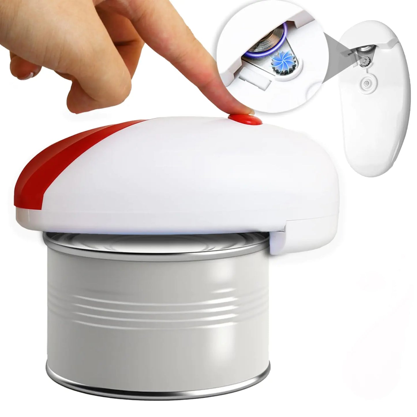 VEMJO Electric Can Opener For Kitchen One Touch Automatic Can Opener Electric for Almost Cans Hands Free Battery Operated Can Opener For Seniors and Arthritis Smooth Edge Food-Safe (Red) Large