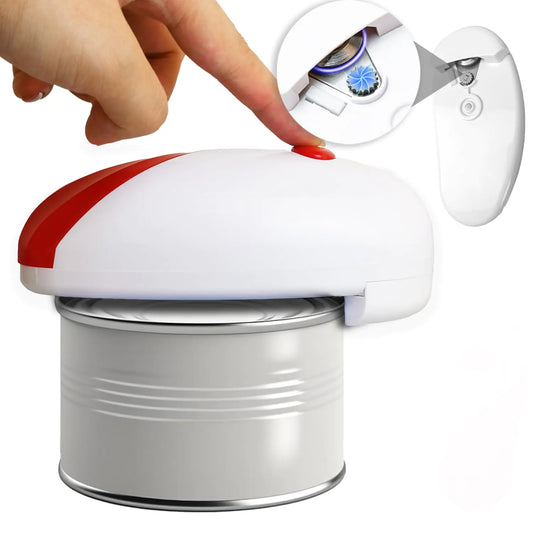 VEMJO Electric Can Opener For Kitchen One Touch Automatic Can Opener Electric for Almost Cans Hands Free Battery Operated Can Opener For Seniors and Arthritis Smooth Edge Food-Safe (Red) Large