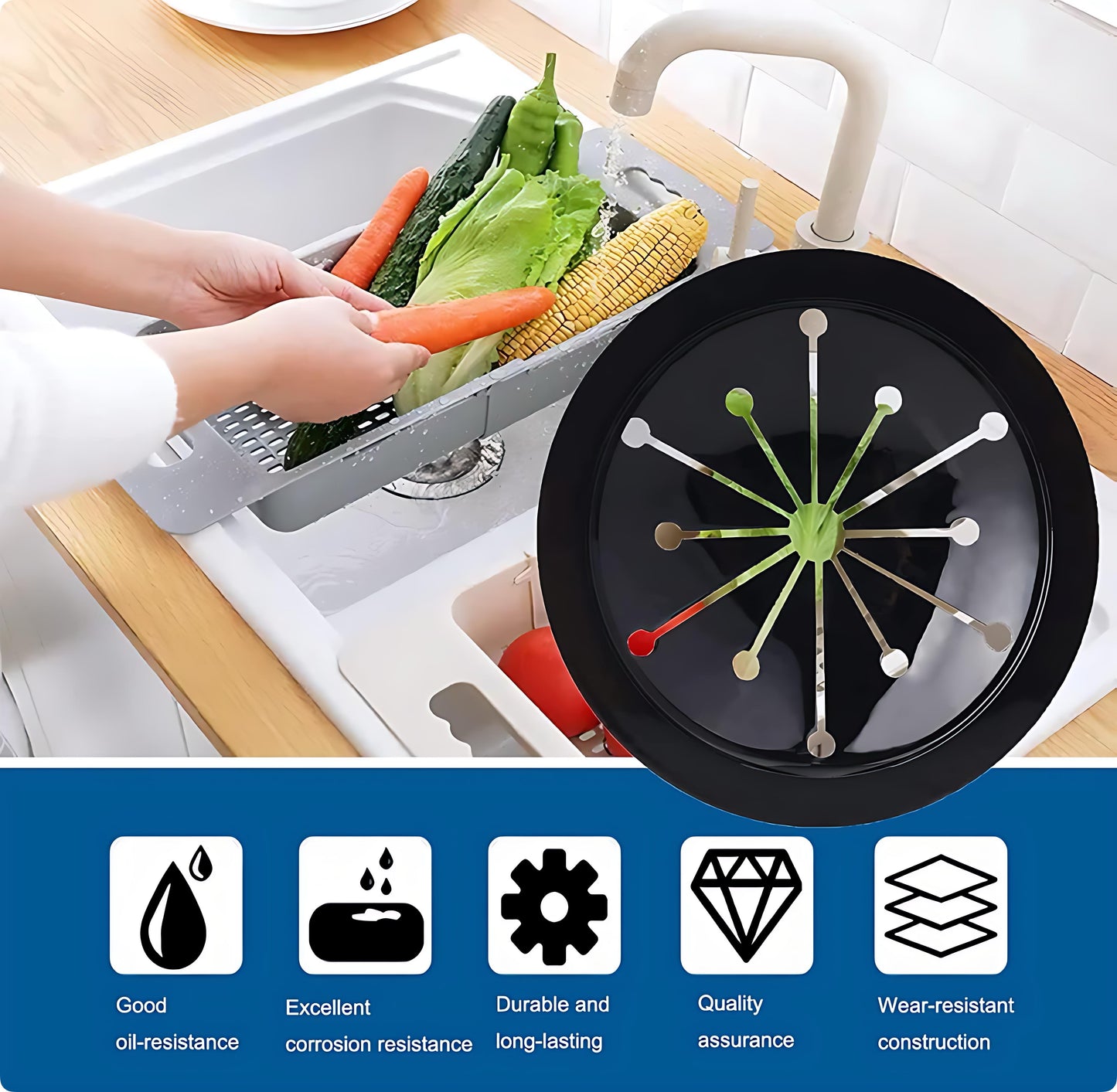 Garbage Disposal Splash Guards Collar Sink Baffle Multi-Function Kitchen Drain Plugs for GE 3-1/8 Inch Kitchen Sink Drain Splash Guard Whirlaway Sinkmaster and Waste King (Black) Needle