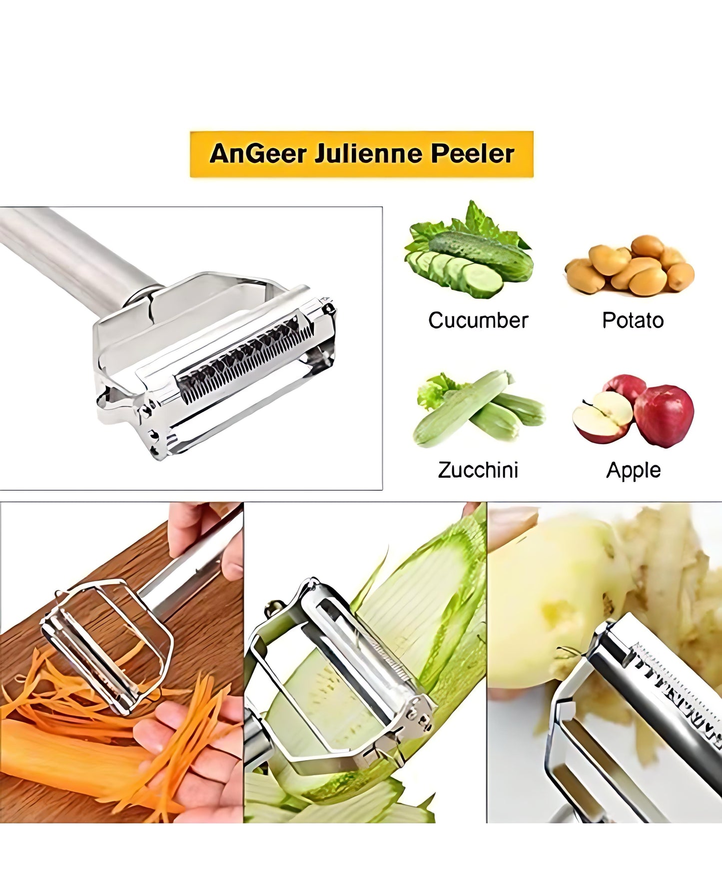 AnGeer Julienne Peeler Stainless Steel Vegetable Peeler Double-Sided Blade Vegetable Julienne Cutter and Fruit Slicer Dual Blade Multifunction Potato Peeler