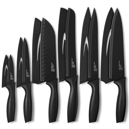 Onader Black Kitchen Knife Set Stainless Steel Sharp Small Knives Set with Covers for Kitchen 12 Pieces
