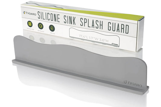 TYOARO Silicone Sink Splash Guard - Water Splash Guard for Kitchen Island and Bathroom - Secure Non-Slip Suction Cup Base - Dishwasher Safe Gray (17.4 x 1.7 x 3.6")